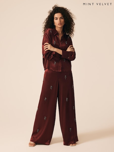 Mint Velvet Red Embellished Wide Trousers (H83136) | €170