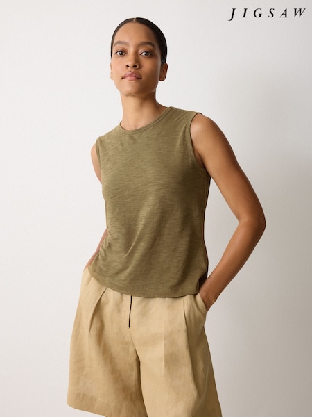 Jigsaw Green Cut Out Cotton Slub Tank Top (H83179) | €58