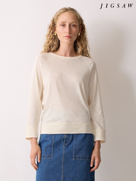 Jigsaw Cream Cotton Luxe Raglan T-Shirt (H83188) | €83