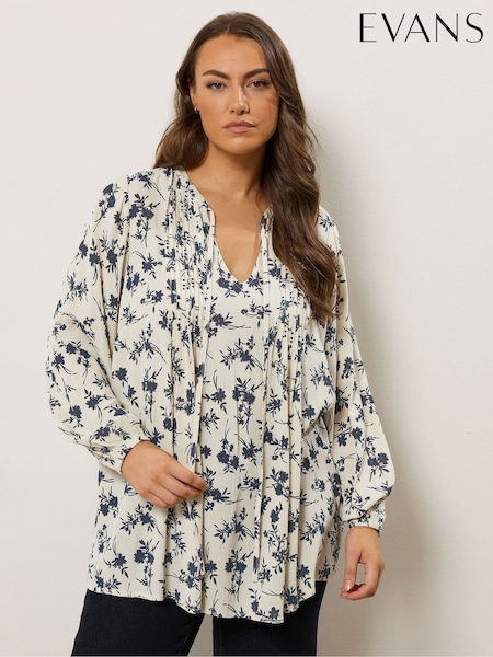 Evans Cream Crinkle Pintuck Boho Top (H83235) | €52