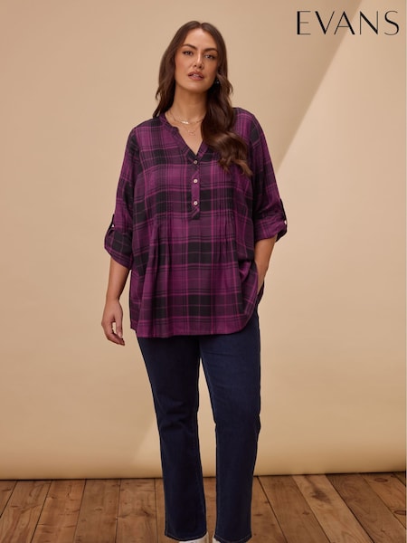 Evans Purple Pintuck Check Shirt (H83237) | R$ 385