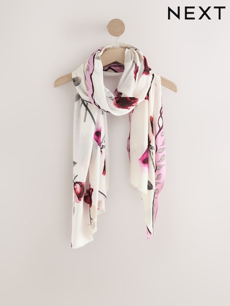 Rose Floral White Lightweight Scarf (H83269) | €17.50