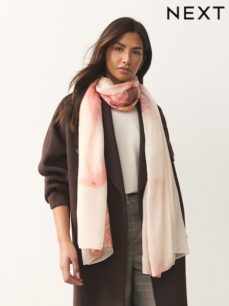 Pink Floral Print Plisse Lightweight Scarf (H83272) | €17.50