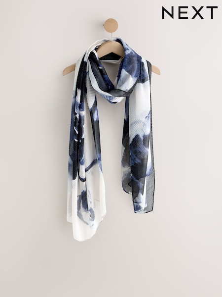 أزرق طباعة زهور - Plisse Lightweight Scarf (H83273) | ‏66 ر.ق.