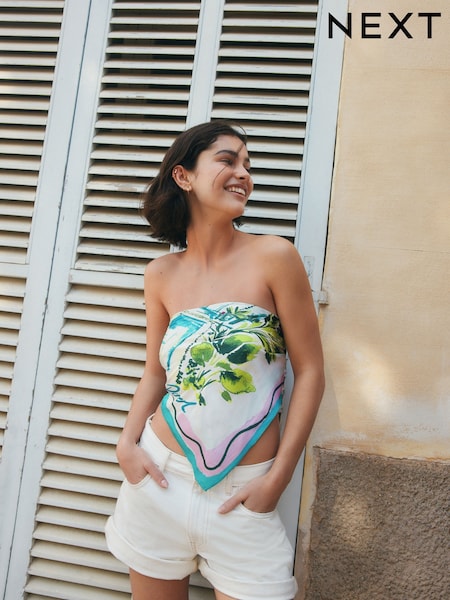 Blue Poolside Scene Satin Square Scarf (H83281) | €14