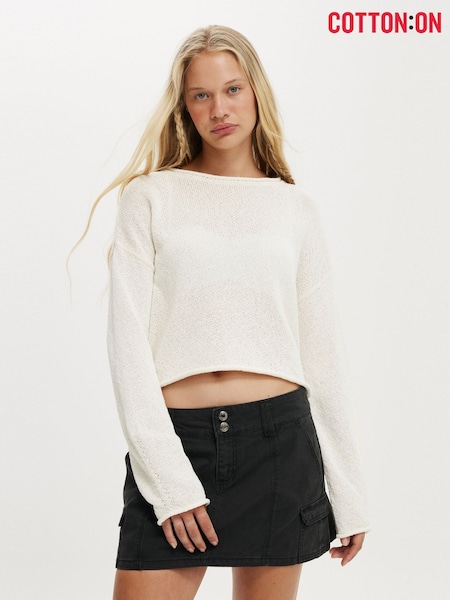 Cotton On Cream Long Sleeve Boat Neck Knit Jumper (H83334) | €32