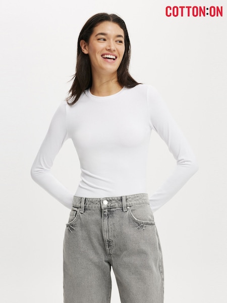 Cotton On White All Day Crew Long Sleeve Top (H83337) | €26