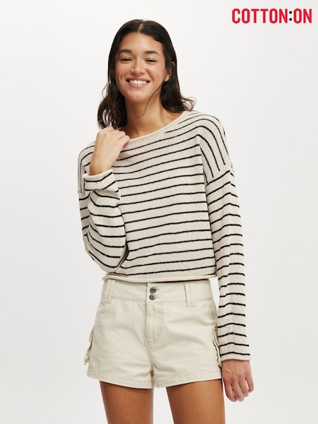 Natural - Cotton On Long Sleeve Boat Neck Knit Jumper (H83347) | R$ 245