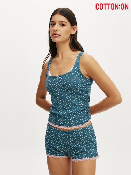 Cotton On Blue Rib Lace Ruched Tank (H83381) | €18.50