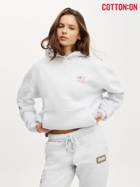 Cotton On Grey Plush Premium Graphic Print Hoodie (H83383) | €50