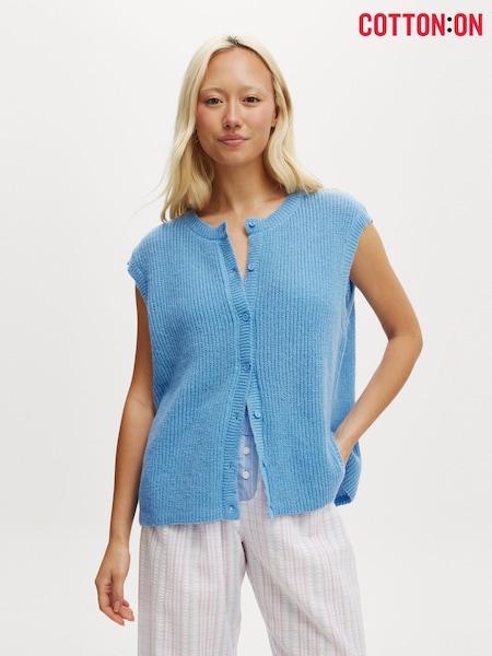 Cotton On Blue Knit Button Up Vest (H83389) | €32