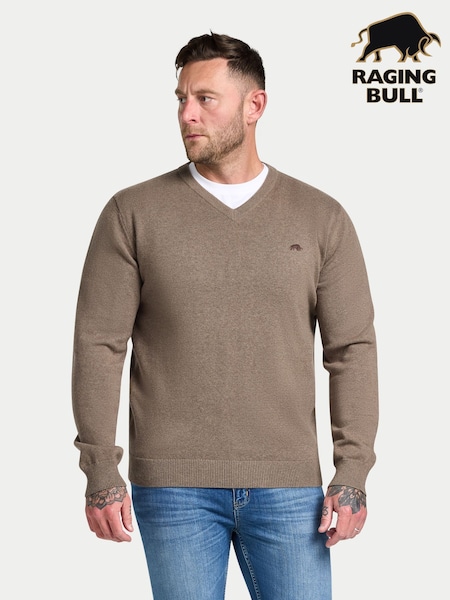 Raging Bull Natural Classic V-Neck Cotton Cashmere Knit Jumper (H83503) | €102 - €114