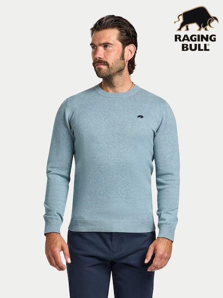 Raging Bull Green Classic Crew Neck Cotton Cashmere Knit Jumper (H83506) | €102 - €114