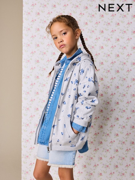 Grey Ditsy Zip Through Hoodie (3-16yrs) (H83520) | AED76 - AED102