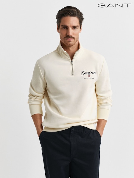 GANT Cream Embroidered Logo Quarter Zip Jersey Sweatshirt (H83577) | €159