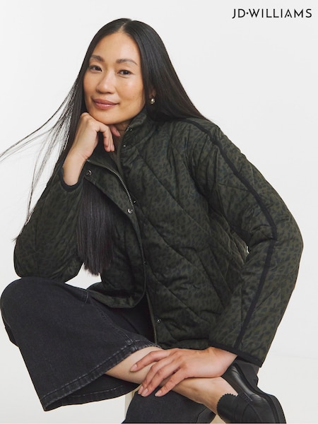 JD Williams Green Animal Print Funnel Neck Short Quilted Jacket (H83654) | €76