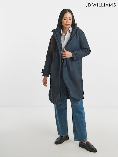 JD Williams Blue Fleece Lined Rubberised Raincoat With Hood (H83661) | €95