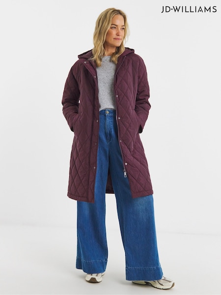 JD Williams Red Shower Resistant Longline Hooded Quilted Coat (H83668) | €86