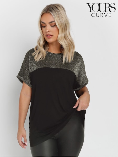 Yours Curve Black Colourblock Foil Shimmer Top (H83688) | AZN 68