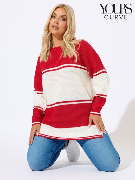 Yours Curve Red Drop Shoulder Stripe Jumper (H83695) | AED157