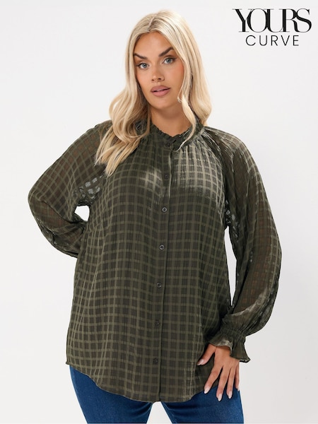 أخضر - Yours Curve Textured Frill Neck Blouse (H83703) | ‏169 د.إ.‏