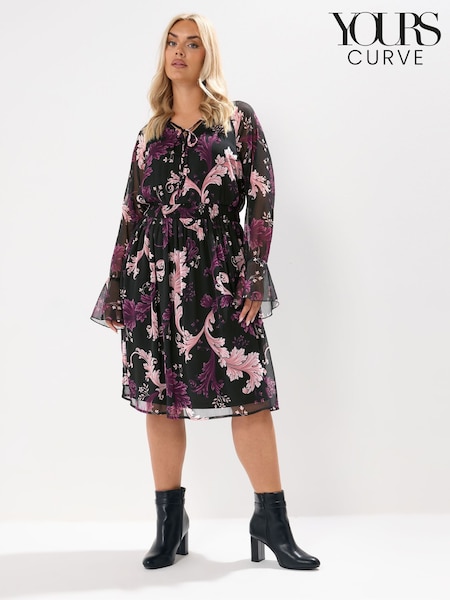 Preto - Yours Curve Tie Neck Midaxi Dress (H83709) | R$ 335