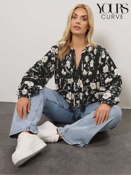 Preto - Yours Curve Trim Bygone Blouse (H83710) | R$ 305