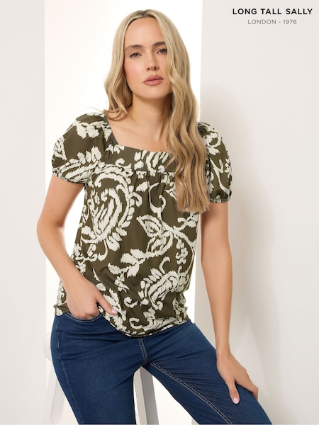 Long Tall Sally Brown Paisley Square Neck Top (H83715) | €35