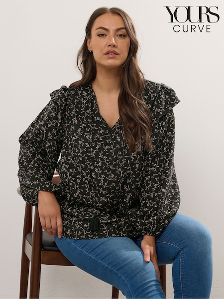 Yours Curve Black Smock Frill Top (H83737) | €38