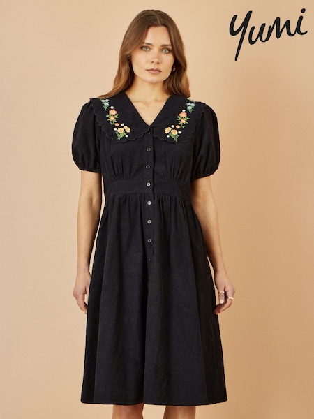 Yumi Black Embroidered Collar Cord Tea Dress (H83761) | €106