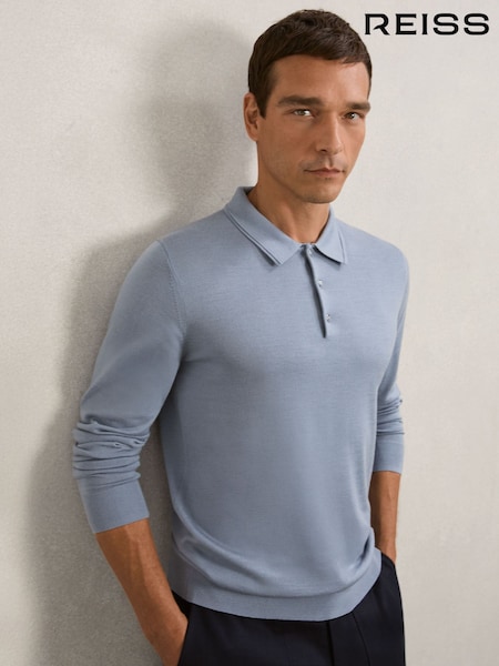 Reiss Steel Blue Trafford Merino Wool Polo Shirt (H83808) | €130