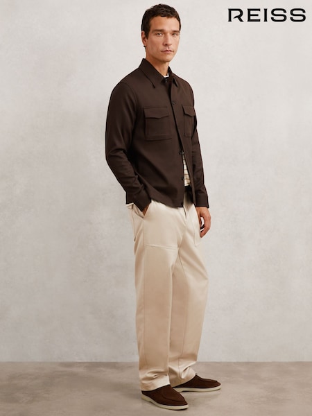 Reiss Tobacco Brown Daviday Twill Twin-Pocket Overshirt (H83810) | €185