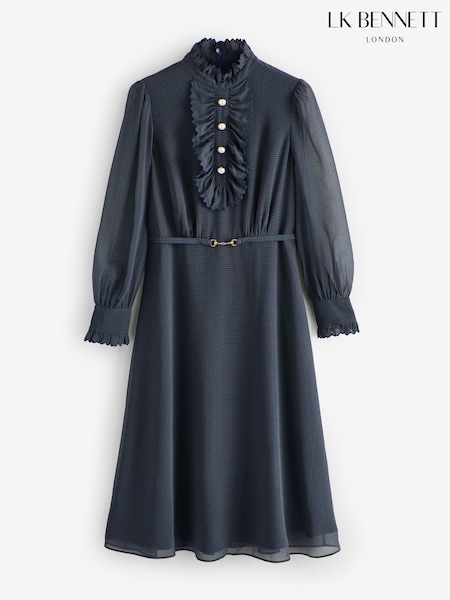 LK Bennett Blue Sadie Petite Houndstooth Print Georgette Dress (H83826) | €423