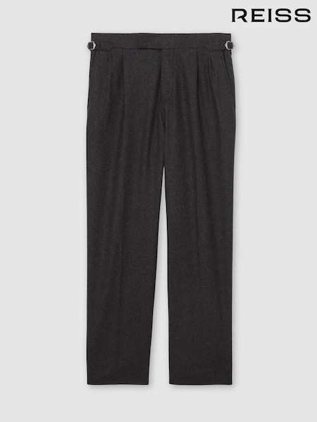 Reiss Charcoal Grey Naples Wool-Blend Flannel Wide-Leg Trousers (H83833) | R$ 1.560