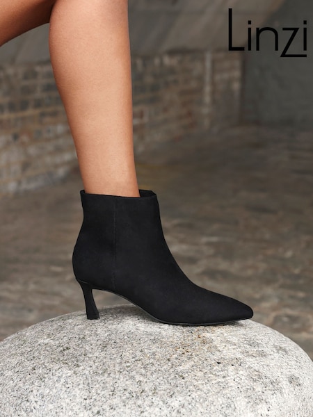 Charcoal Svart - Linzi Secured Pointed Toe Stiletto Ankle Boots (H83911) | kr707