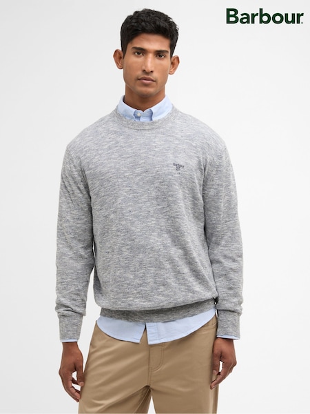 Niebieski - Barbour® Flaxby Linen Blend Crew Neck Jumper (H84204) | 630 zł