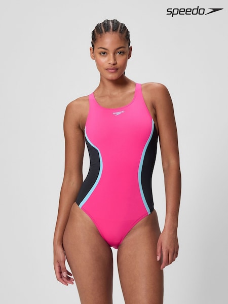 Speedo Black Solid Splice Medalist One Piece Swimsuit (H84291) | AED210
