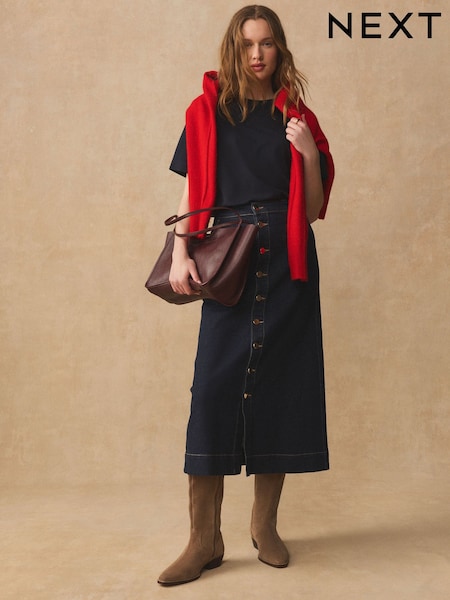 Rinse Blue Button Through Maxi Denim Skirt (H84337) | $85
