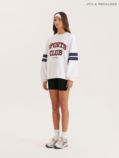 4th & Reckless White Oversized Sports Club Slogan Sweatshirt (H84377) | €58
