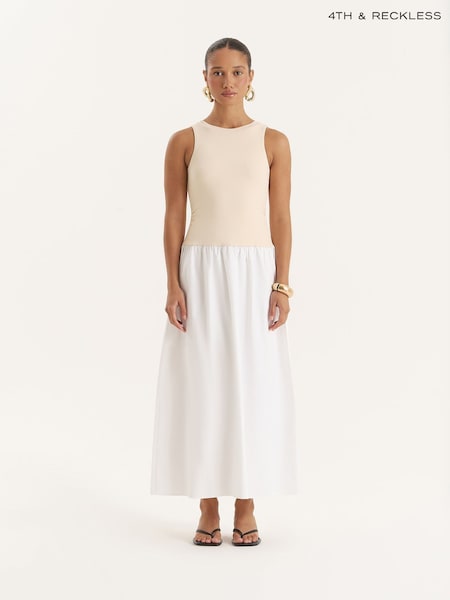 4th & Reckless Natural Beige Constrast Sleeveless Drop Waist Maxi Dress (H84388) | €69
