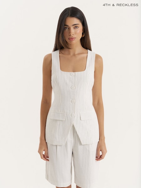 4th & Reckless White Pinstripe Square Neck Waistcoat (H84392) | €53