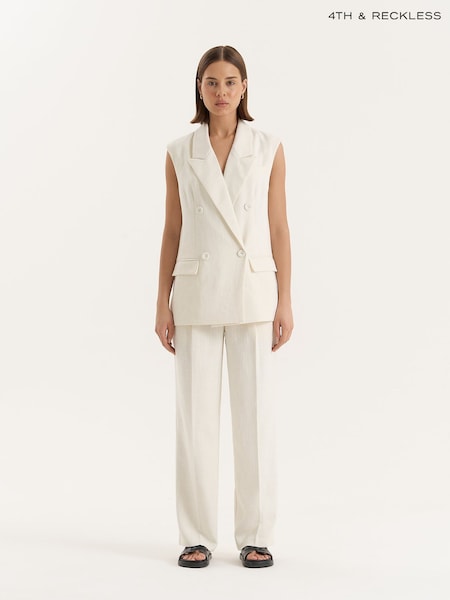 4th & Reckless Cream Double Breasted Longline Waistcoat (H84396) | €69