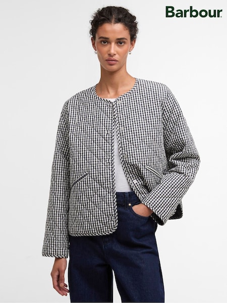 Barbour® Blue Cashel Check Collarless Quilted Jacket (H84430) | €240