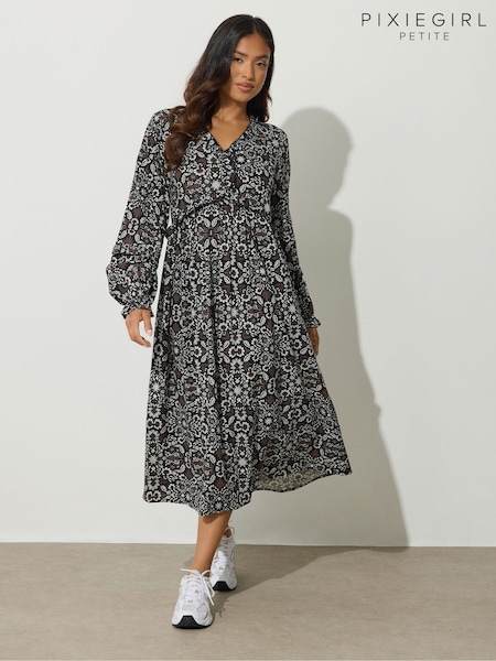 PixieGirl Petite Brown Folk Midaxi Dress (H84562) | €52