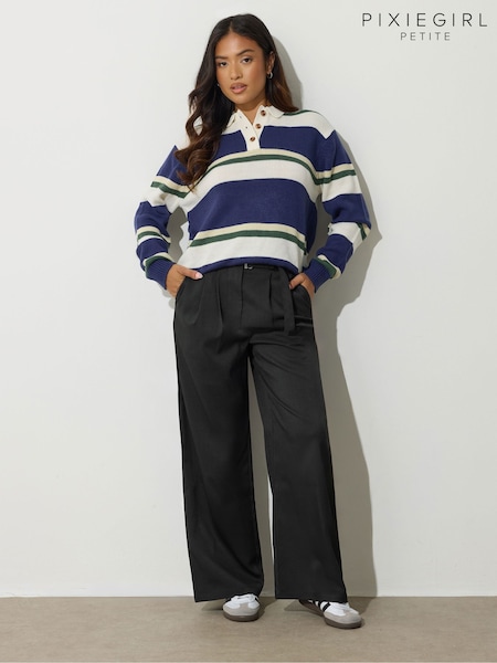أسود - PixieGirl Petite Buckle Belt Wide Leg Trousers (H84568) | ‏227 د.إ.‏