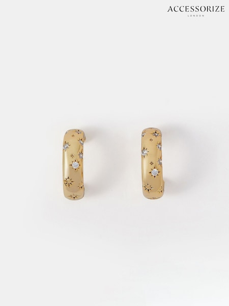 Accessorize 14ct Gold Star Diamanté Hoop Earrings (H84588) | €22.50