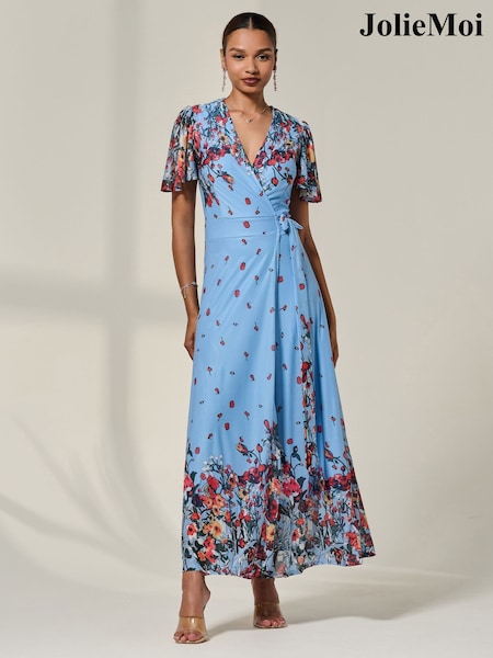 Jolie Moi Blue Floral Print Mirror Wrap Maxi Dress (H84709) | €77