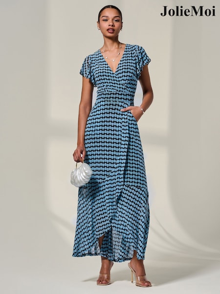 Jolie Moi Blue Printed Mesh Maxi Dress (H84713) | €77