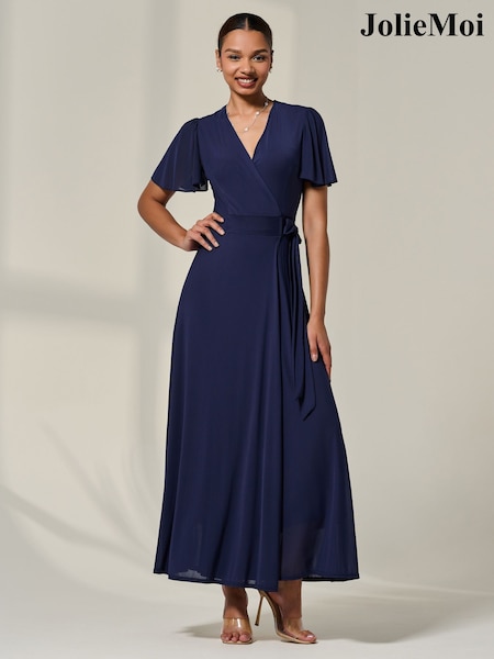 Jolie Moi Blue Angel Sleeve Wrapped Mesh Maxi Dress (H84722) | €79