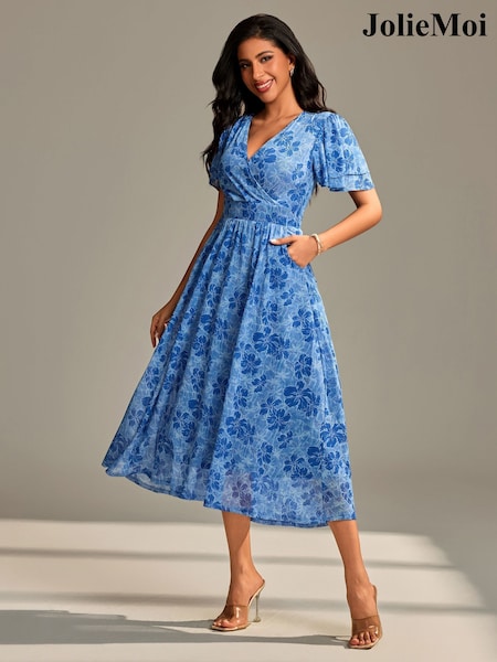 Jolie Moi Flutter Sleeve Mesh Maxi Dress (H84729) | R$ 770